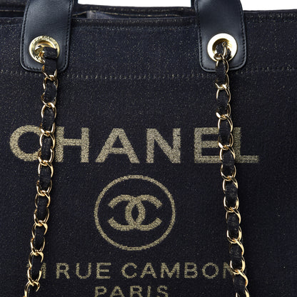 Chanel Lurex Canvas Medium Deauville Tote Navy Blue Gold 10 of 10