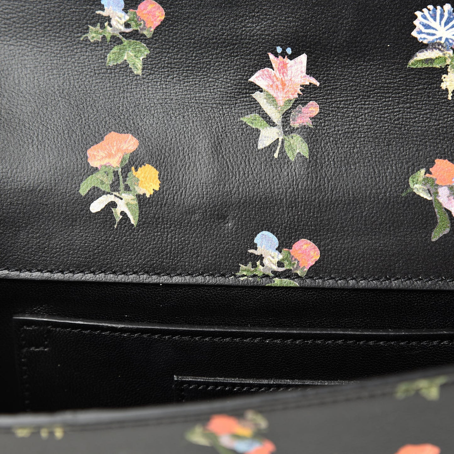 Calfskin Prairie Flower Printed Small Monogram Clutch Black Multicolor