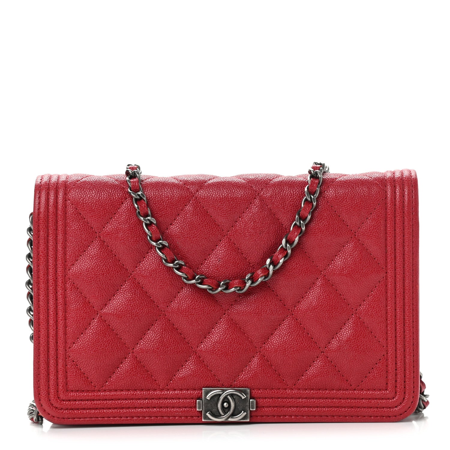 Chanel Caviar Quilted Boy Wallet On Chain WOC Red 1 of 16