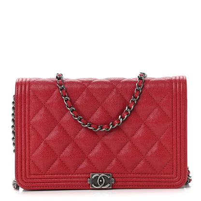 Chanel Caviar Quilted Boy Wallet On Chain WOC Red 1 of 16