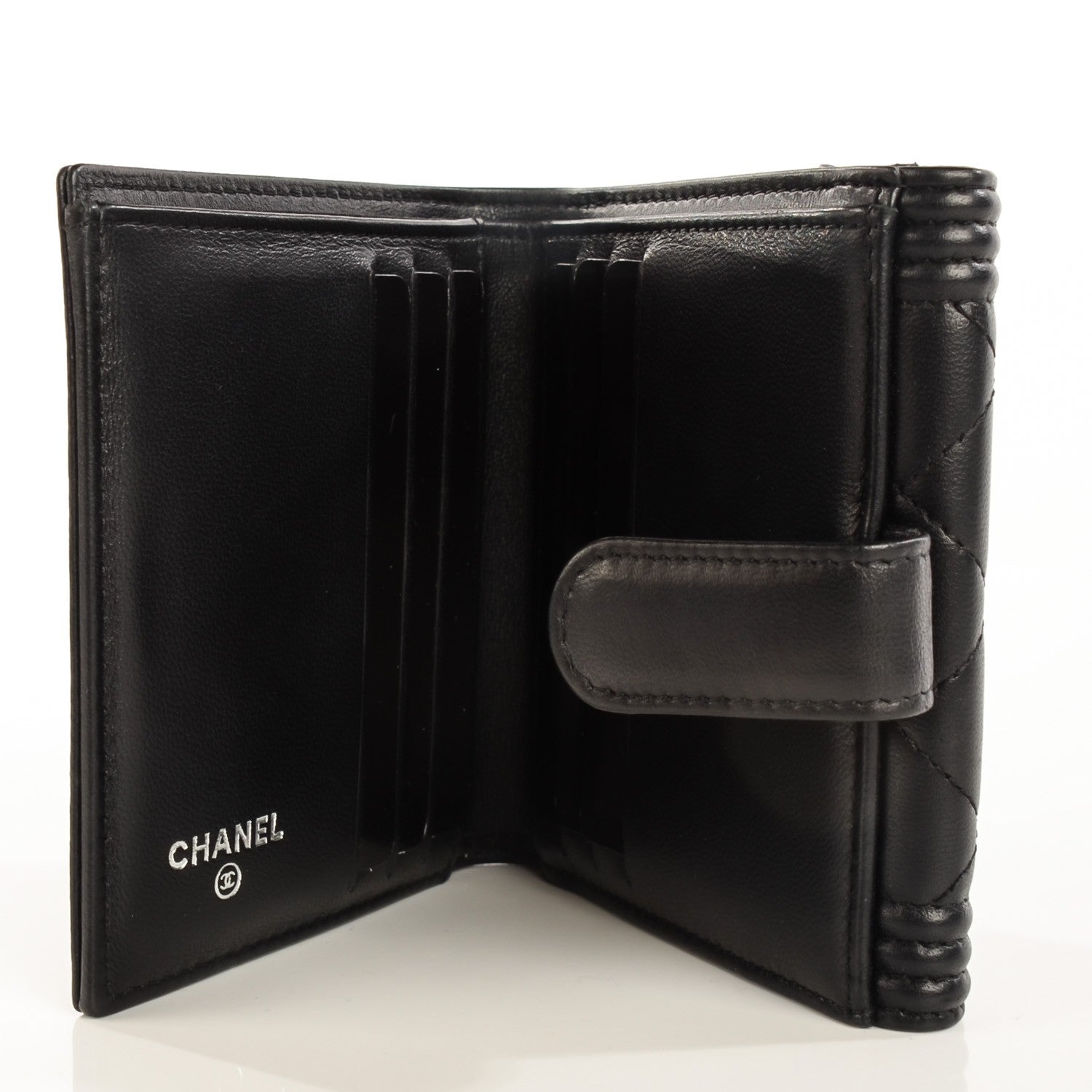 Chanel Lambskin Quilted Compact Boy Wallet Black 6 of 9