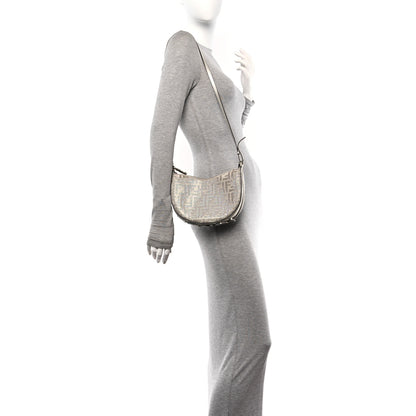 Fendi Iridescent Crystal Vitello Laminato Suede FF Mini Fendigraphy Hobo Bag Capuccino 3 of 12