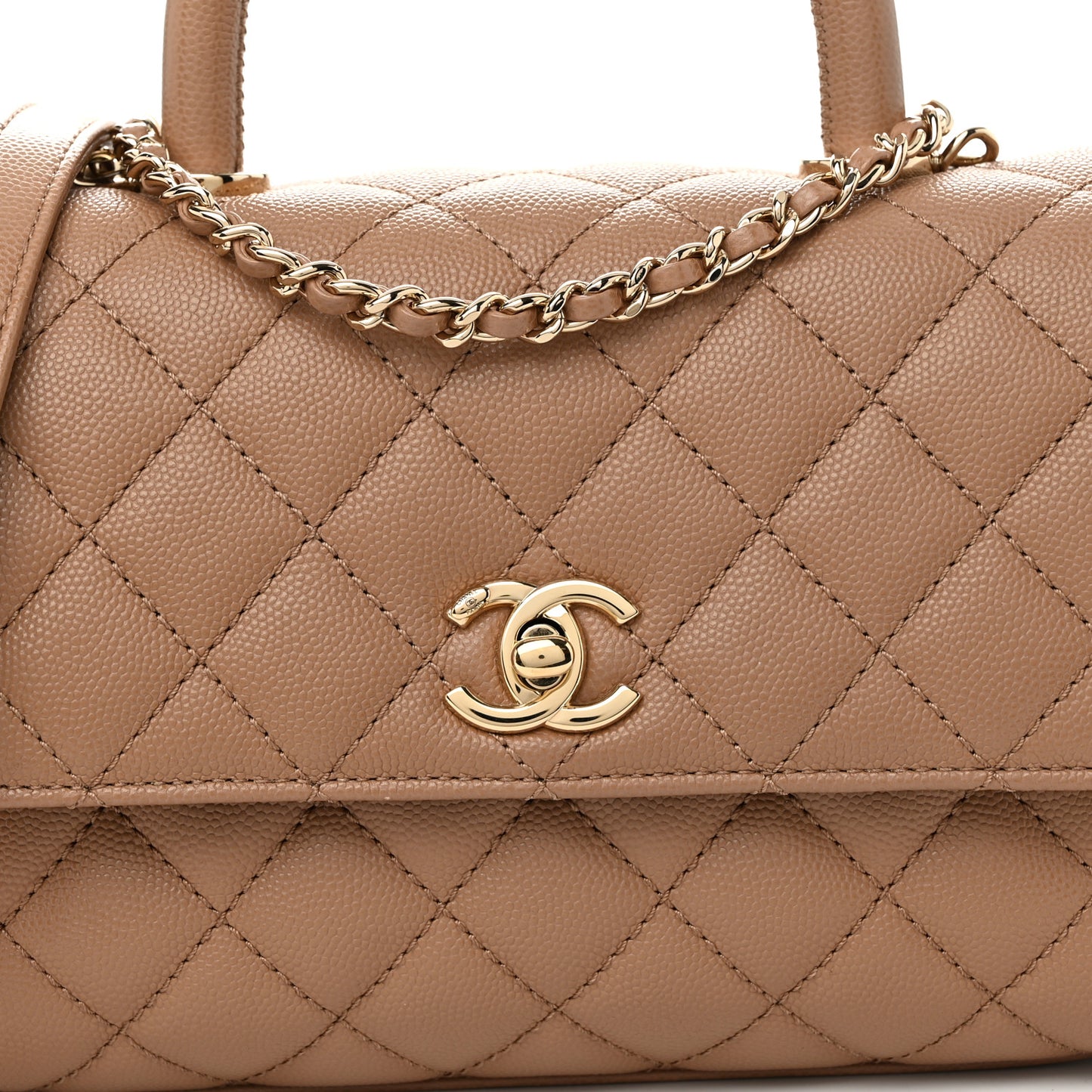 Caviar Quilted Mini Coco Handle Flap Beige