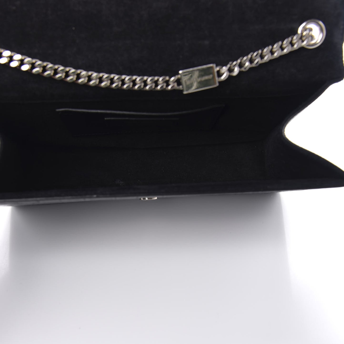 Calfskin Crocodile Embossed Medium Classic Monogram Kate Tassel Satchel Black