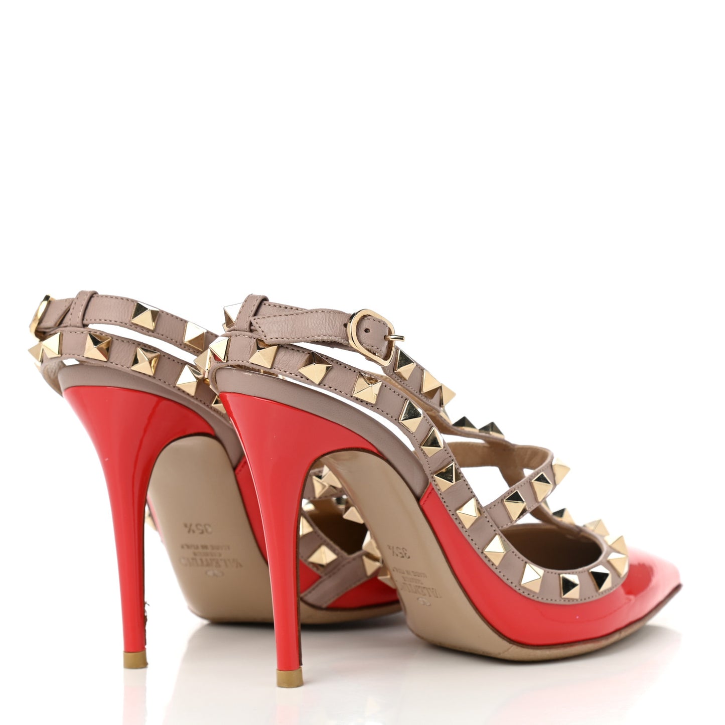 Patent Nappa Rockstud Ankle Strap 100mm Pumps 35.5 Deep Orange Poudre