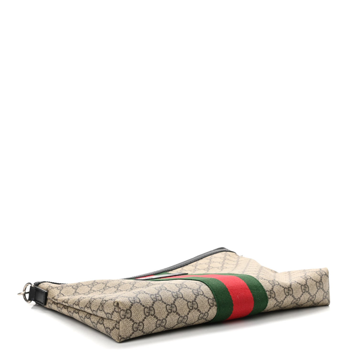 Gucci GG Supreme Monogram Calfskin Web Medium Flat Messenger Bag Beige Ebony Black 4 of 11