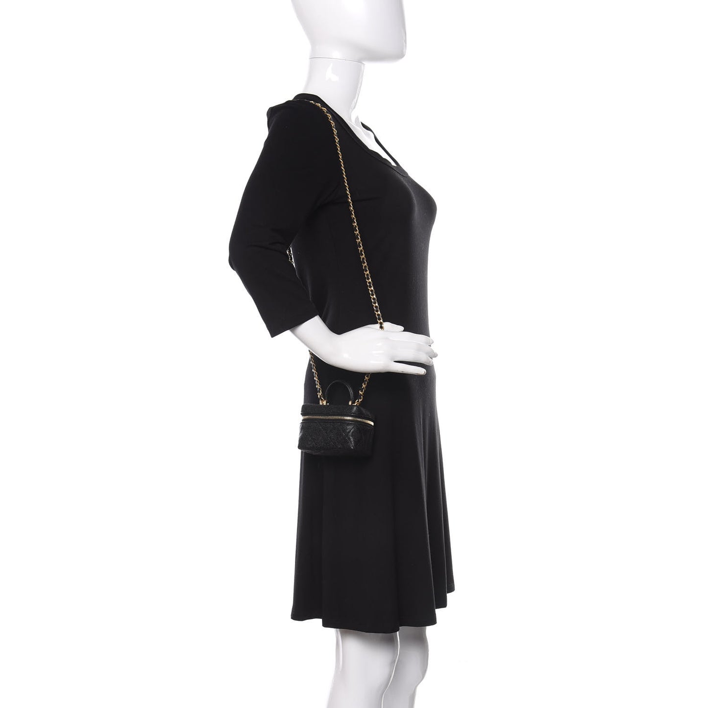 Caviar Quilted Mini Top Handle Vanity With Chain Black