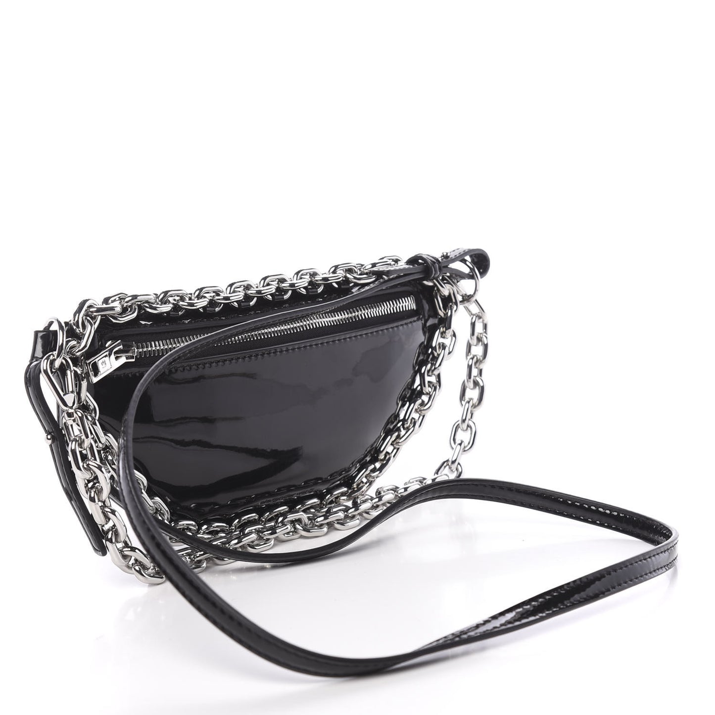 Patent Tweed Chain Embellished Attica Belt Bag Black