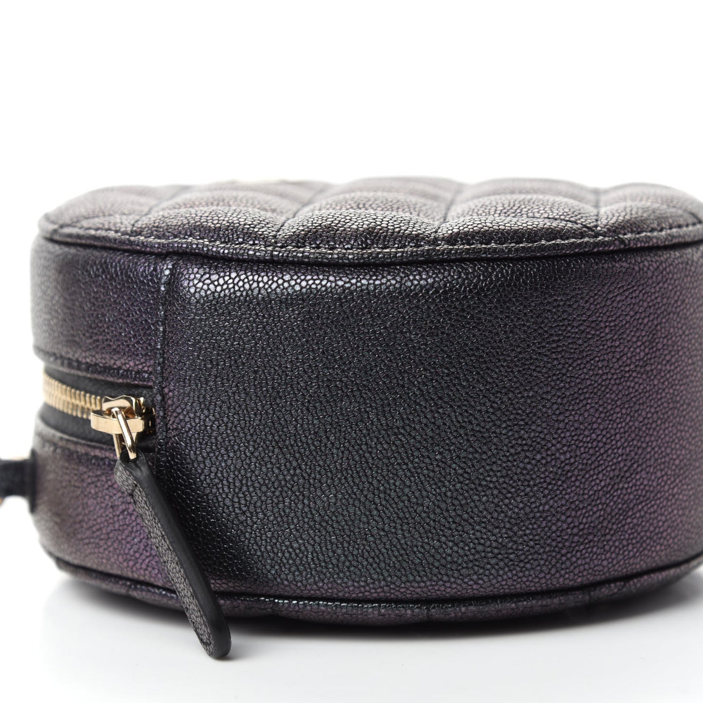 Iridescent Caviar Quilted Round Clutch With Chain Black