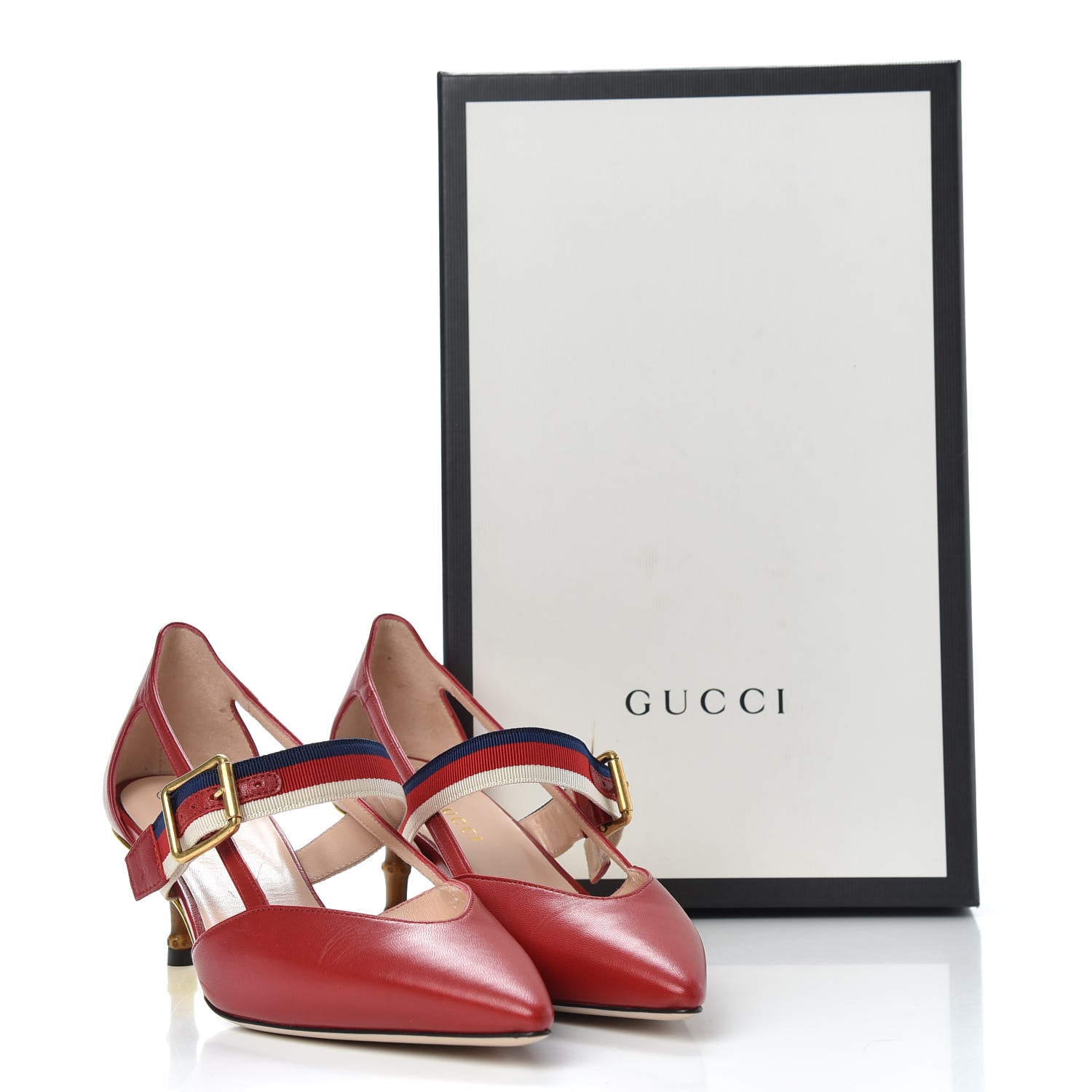 Gucci Malaga Kid Grosgrain Sylvie Web Bamboo Mules 36 Hibiscus Red 10 of 10