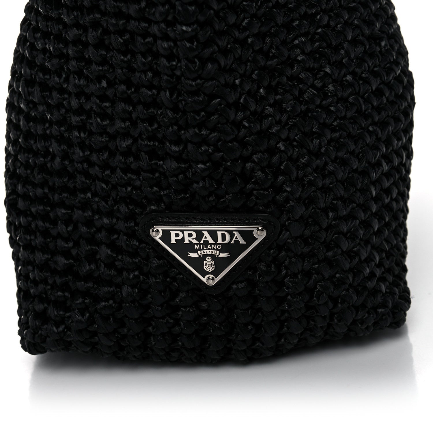 Prada Yarn Raffia Effect Crochet Large Logo Tote Black 11 of 12