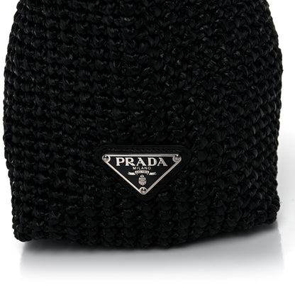 Prada Yarn Raffia Effect Crochet Large Logo Tote Black 11 of 12