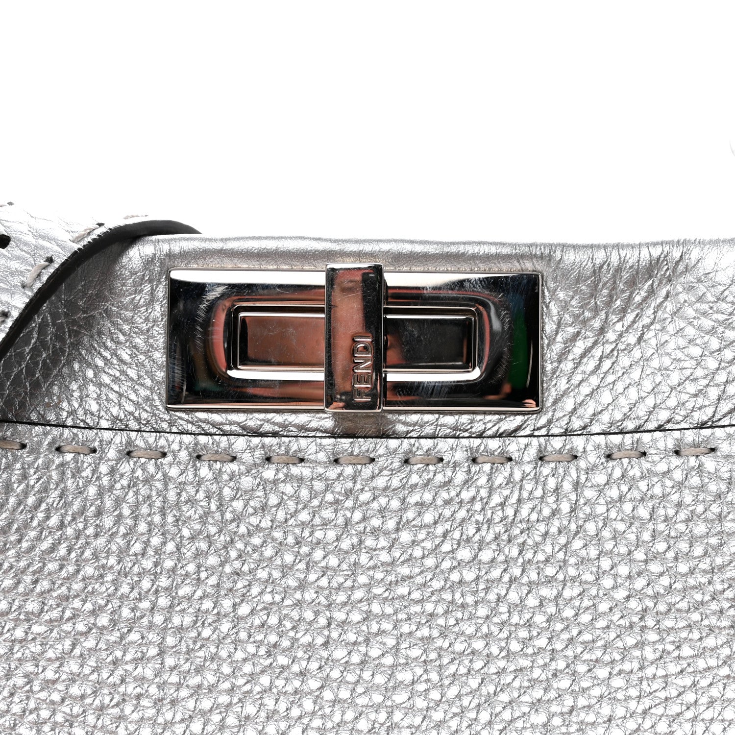Fendi Cuoio Romano Lux Selleria Medium Peekaboo Iconic Satchel Argento 7 of 9