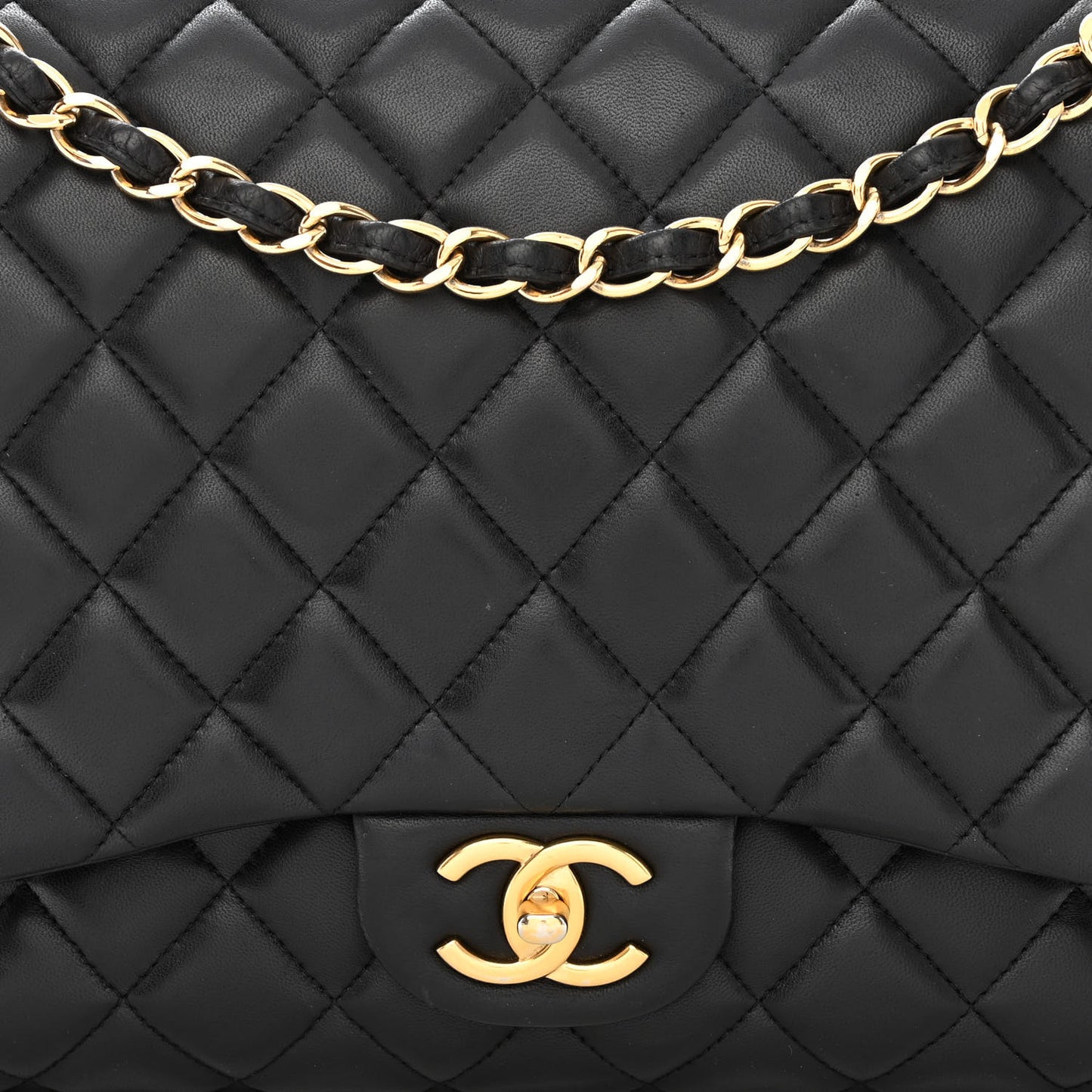 Lambskin Quilted Maxi Double Flap Black