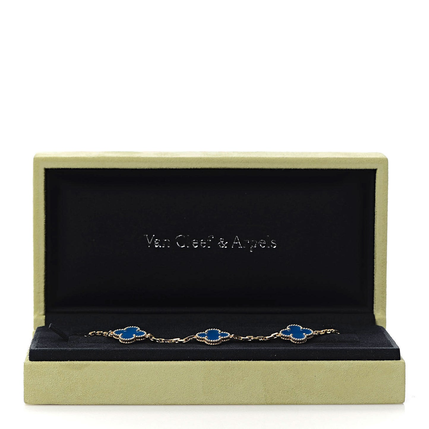 18K Yellow Gold Blue Agate 5 Motifs Vintage Alhambra Bracelet