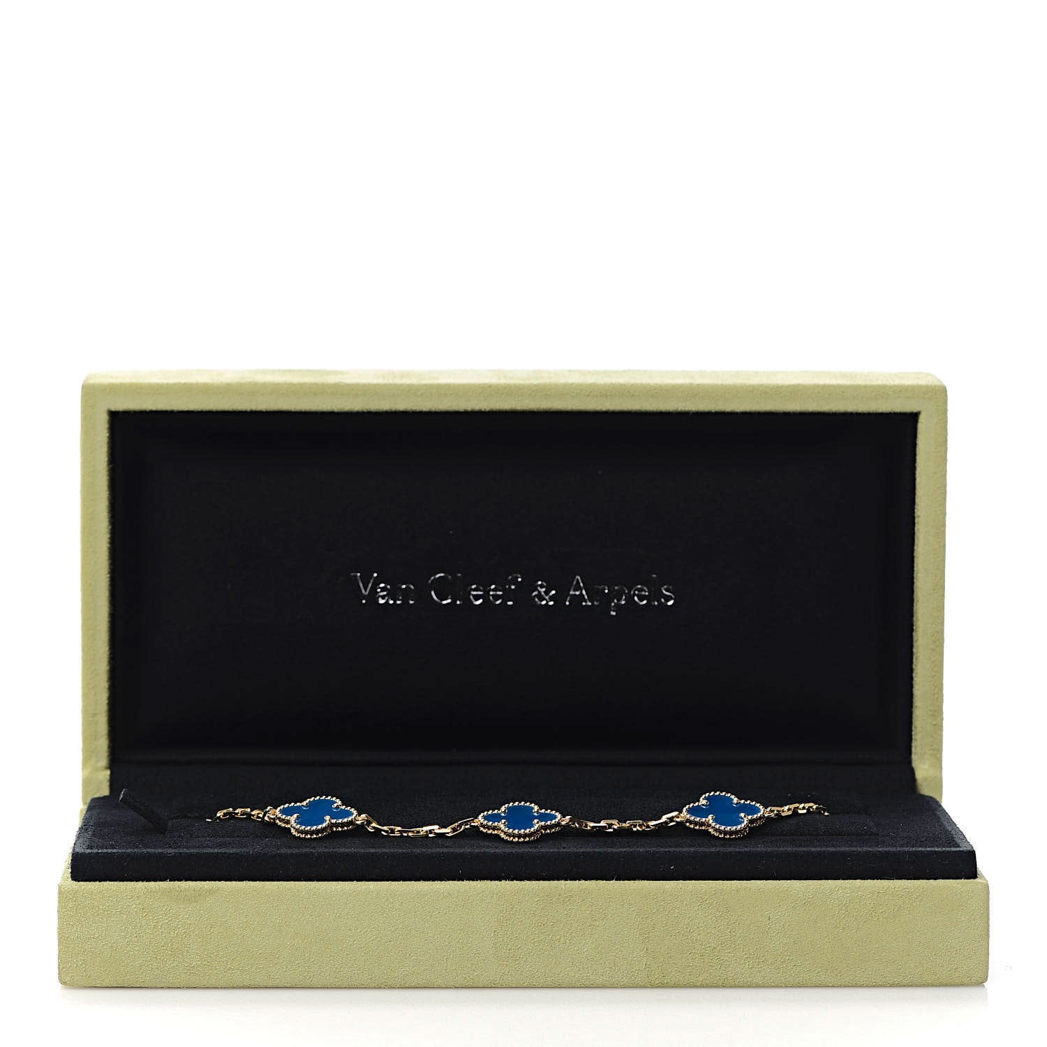 Van Cleef & Arpels 18K Yellow Gold Blue Agate 5 Motifs Vintage Alhambra Bracelet 6 of 7