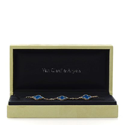 Van Cleef & Arpels 18K Yellow Gold Blue Agate 5 Motifs Vintage Alhambra Bracelet 6 of 7