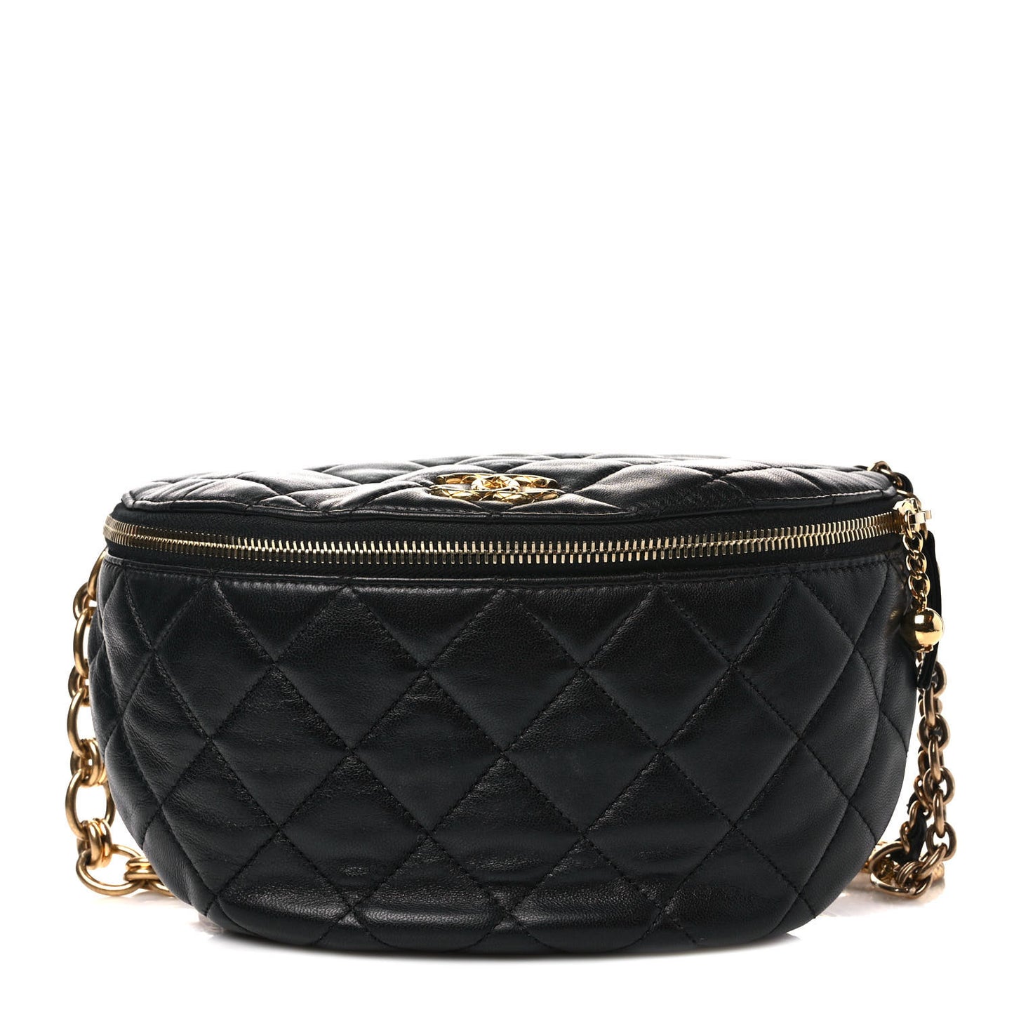 Lambskin Pearl Quilted CC Belt Bag Black