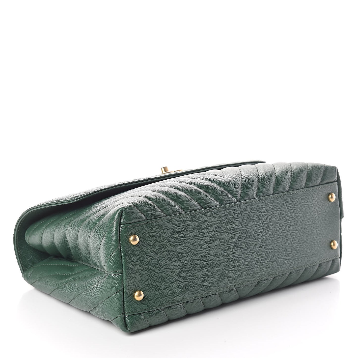 Caviar Chevron Quilted Medium Coco Handle Flap Green