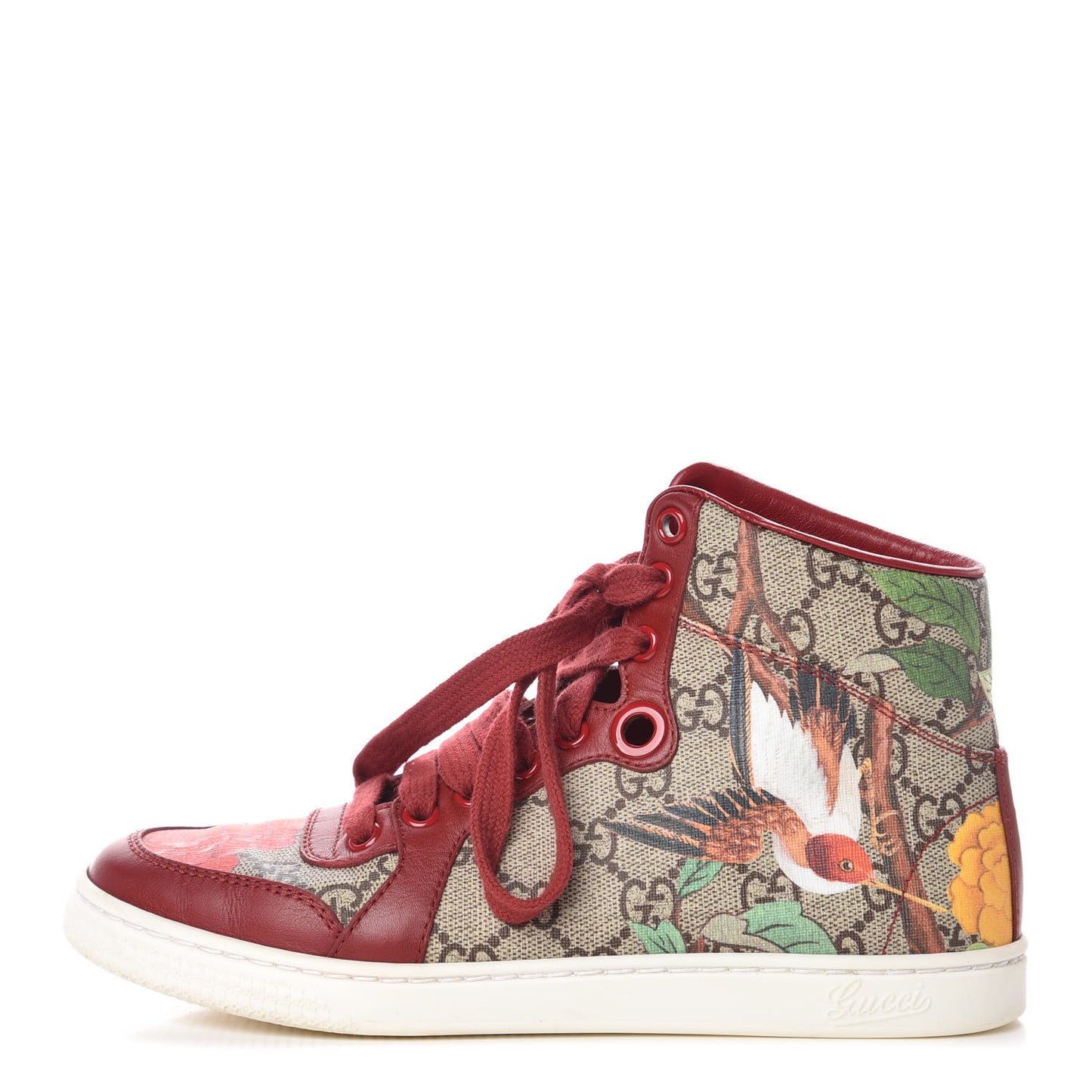 GG Supreme Monogram Tian Womens High Top Sneakers 34 Beige Multicolor Red