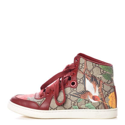 Gucci GG Supreme Monogram Tian Womens High Top Sneakers 34 Beige Multicolor Red 1 of 15