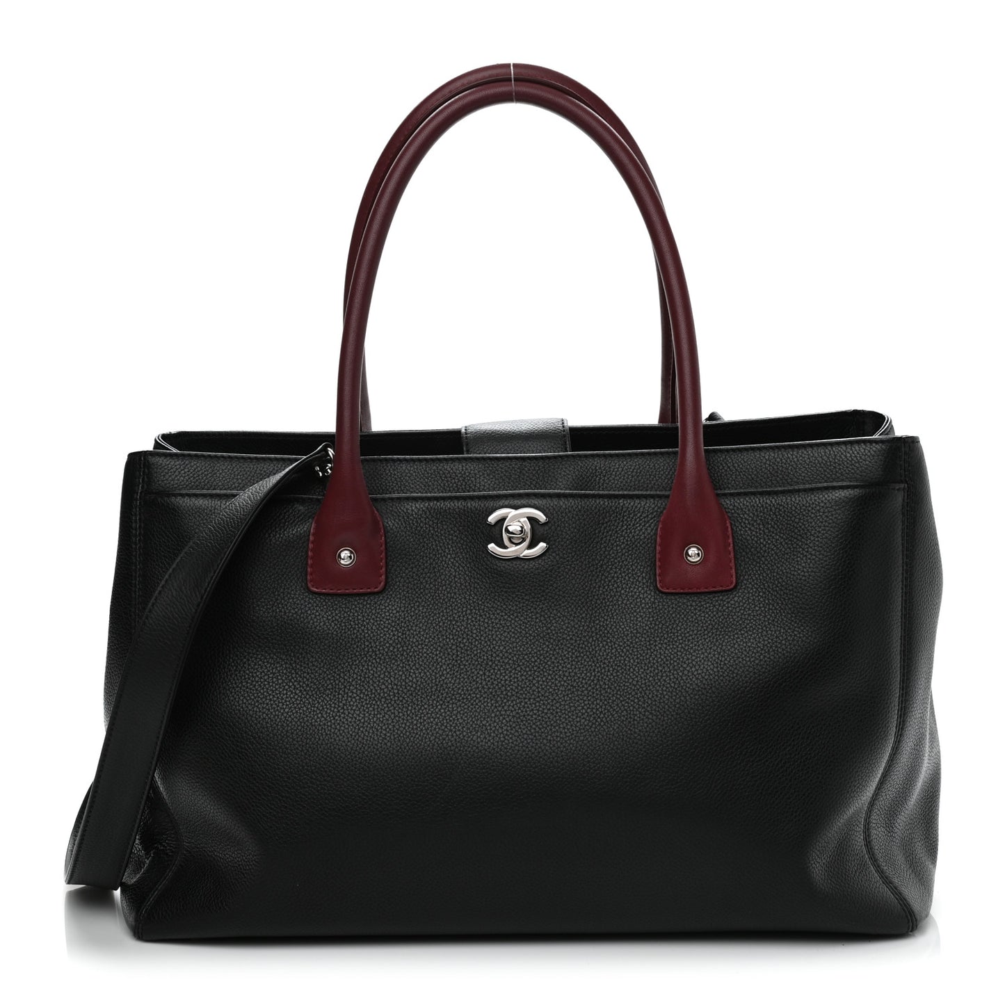 Calfskin Cerf Executive Shopper Tote Burgundy Black