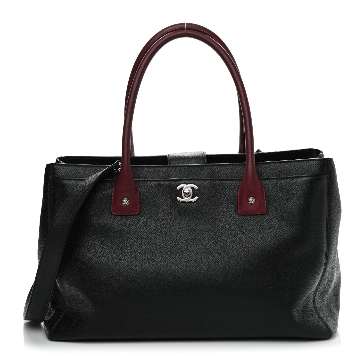 Chanel Calfskin Cerf Executive Shopper Tote Burgundy Black 1 of 9