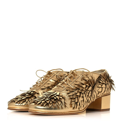 Chanel Lambskin Lace Up Oxfords 39 Gold 3 of 10