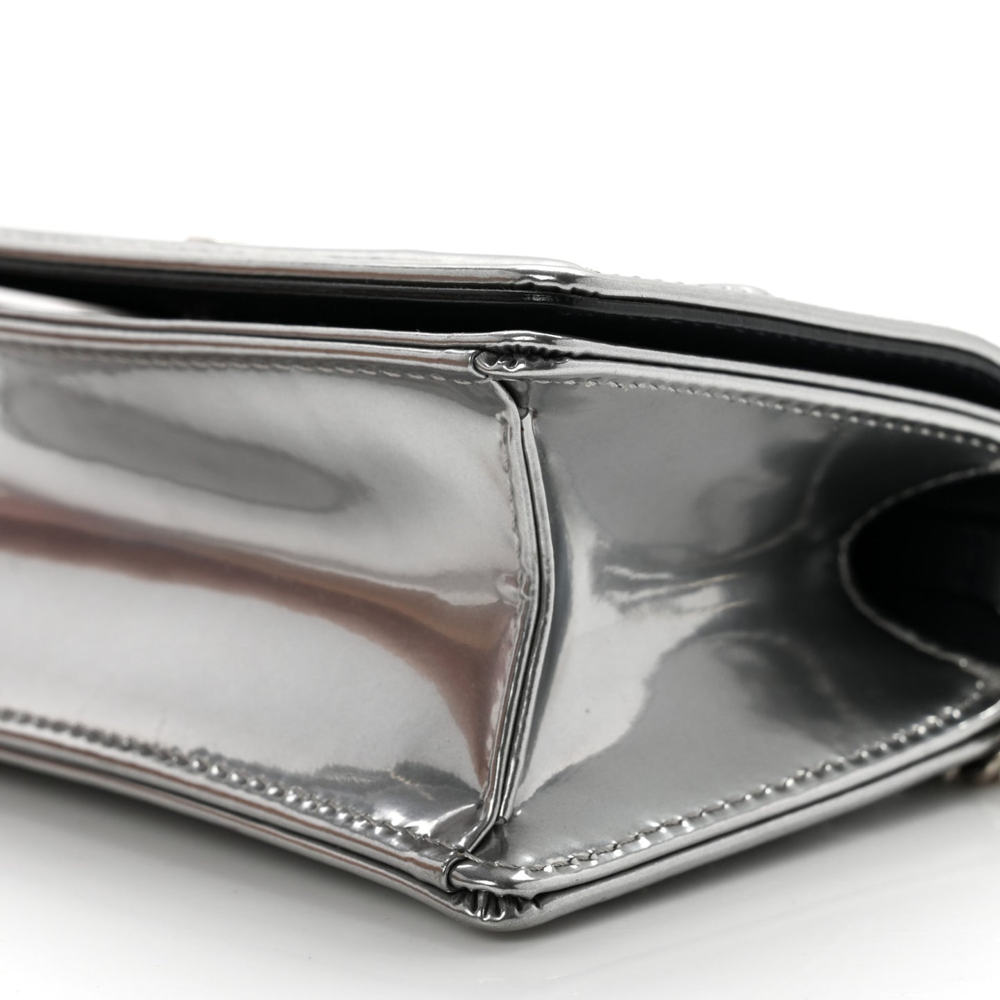 Metallic Patent Micro-Cannage Baby Diorama Flap Bag Silver