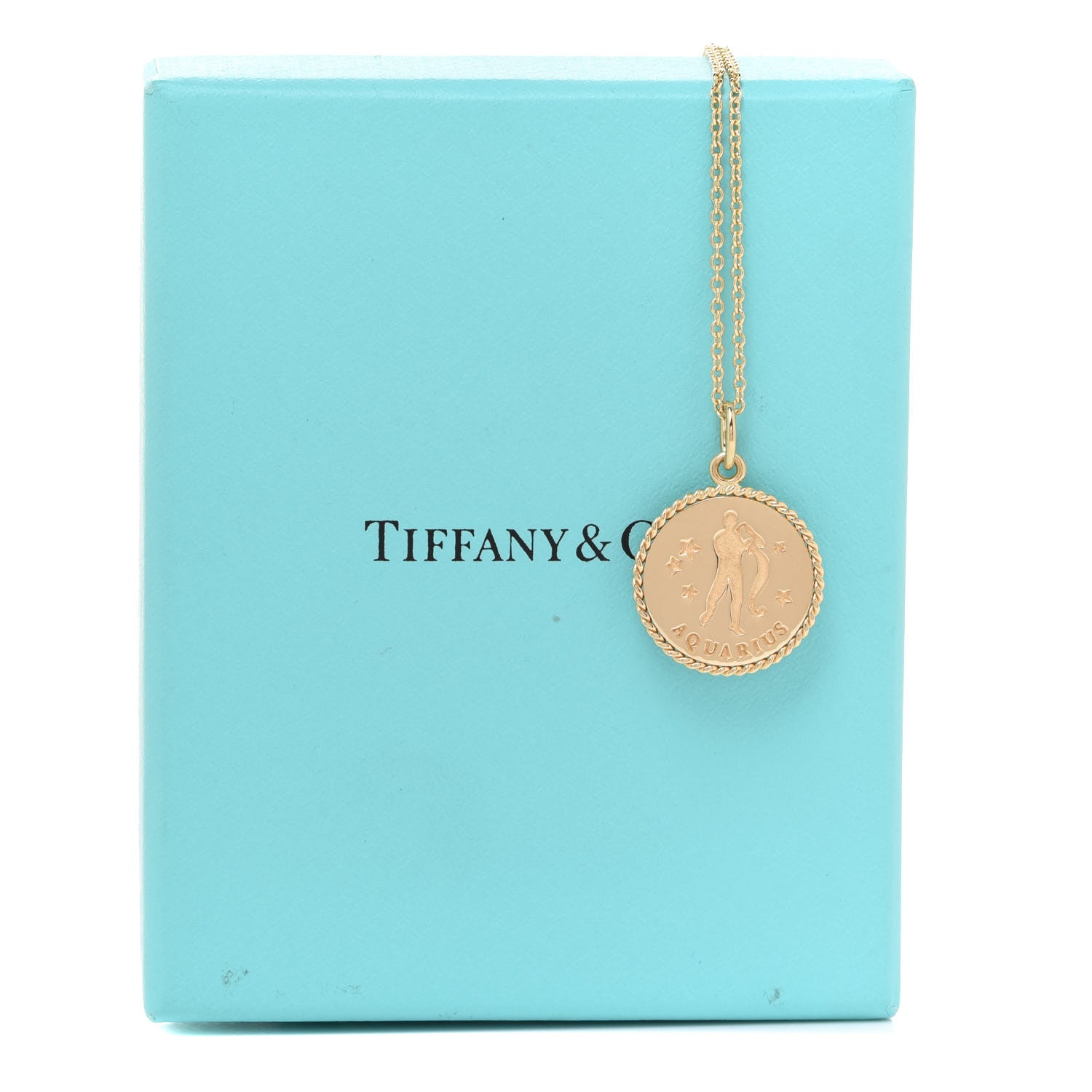 Tiffany 18K Yellow Gold Zodiac Aquarius Pendant Necklace 7 of 7