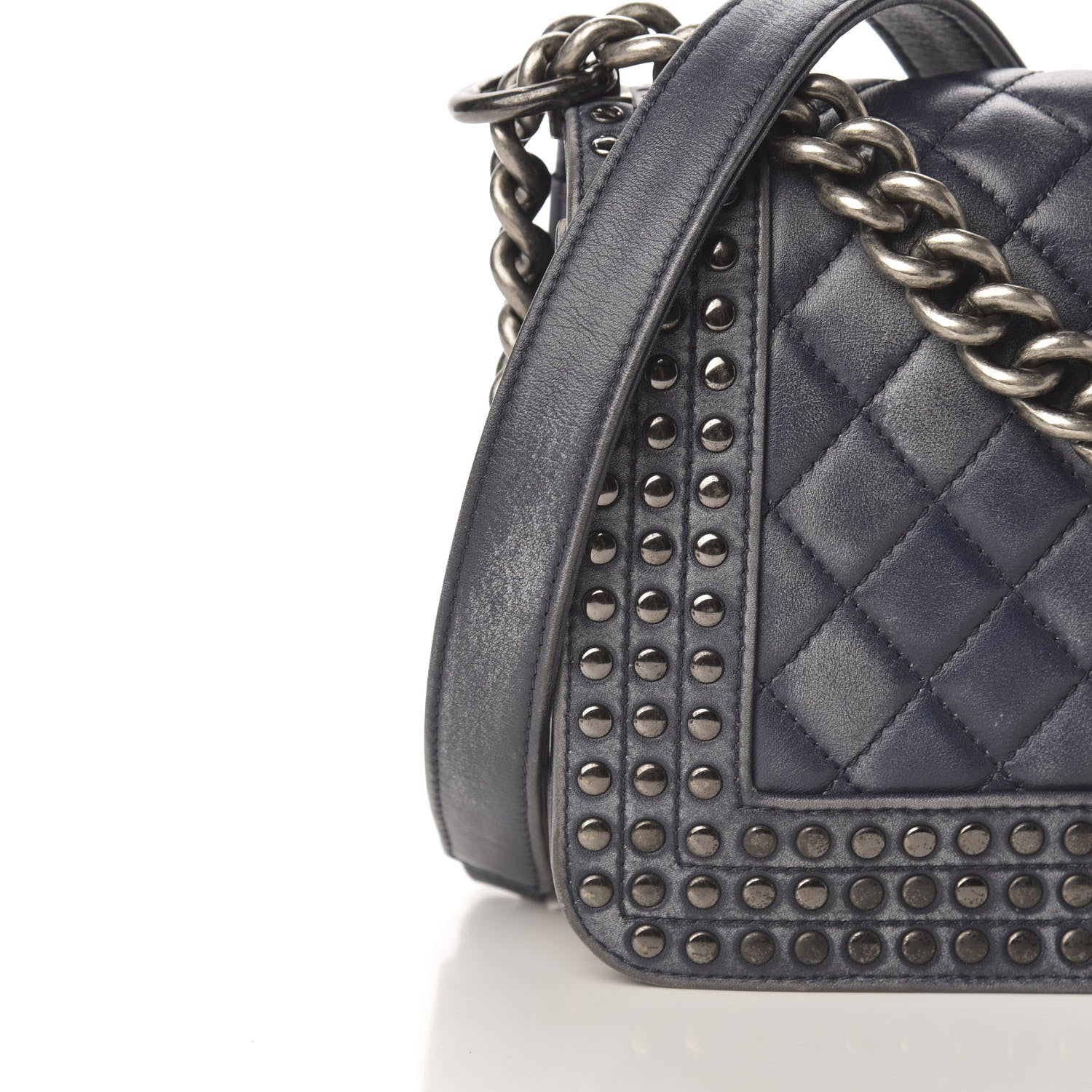 Chanel Faded Calfskin Quilted Medium Studded Boy Flap Black 11 of 13