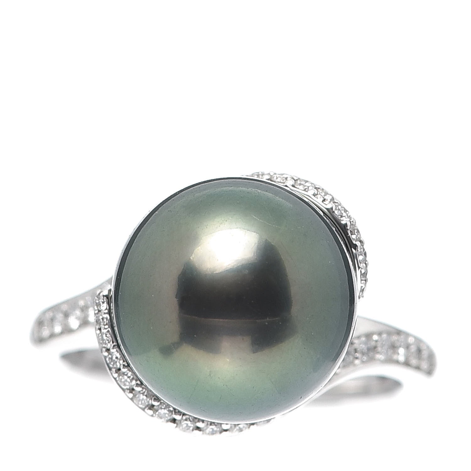 Mikimoto 18K White Gold Diamond Black South Sea Cultured Pearl 11.5mm Twist Ring 51 5.75 1 of 6