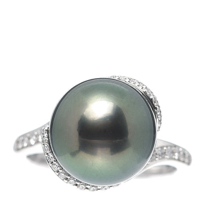 Mikimoto 18K White Gold Diamond Black South Sea Cultured Pearl 11.5mm Twist Ring 51 5.75 1 of 6