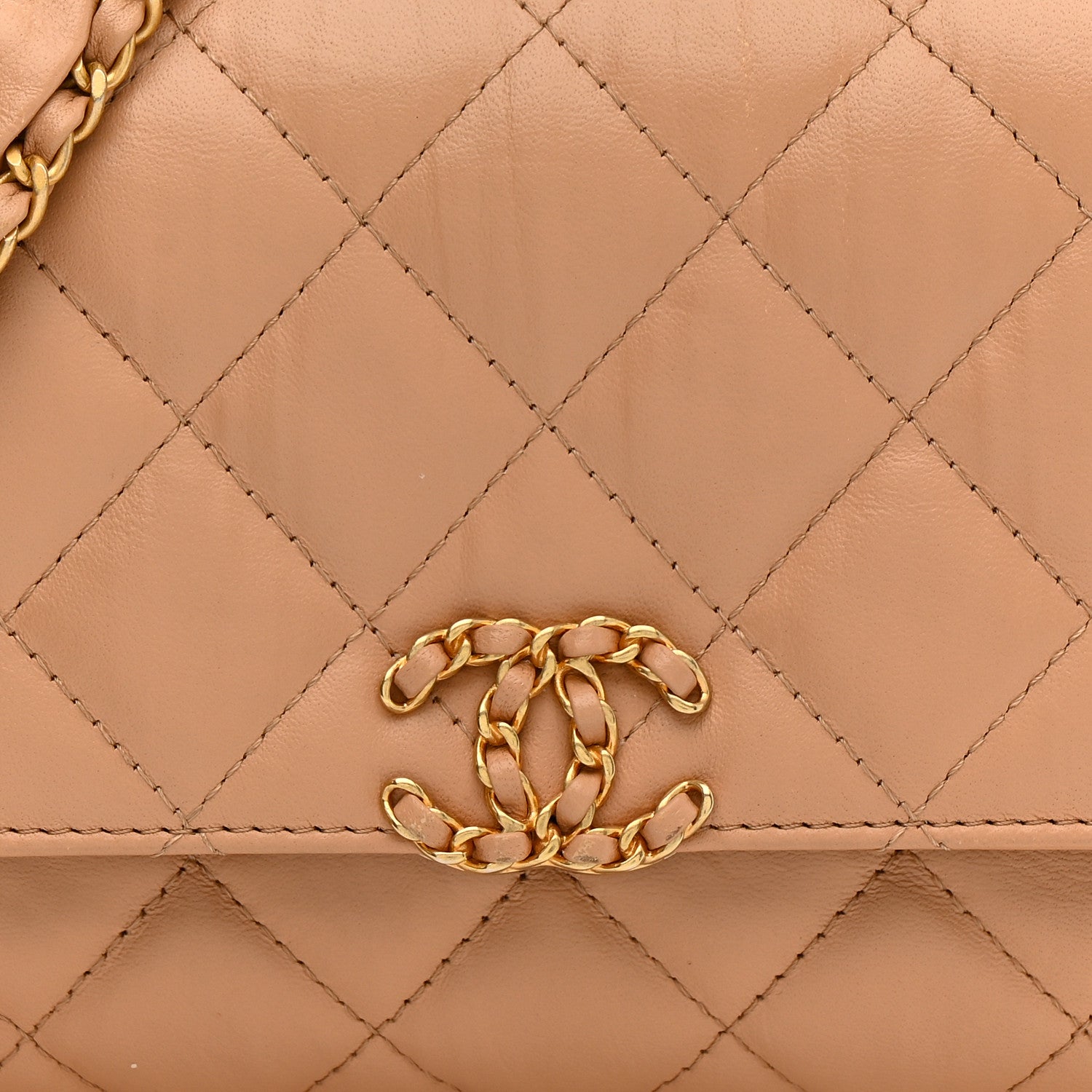 Chanel Crumpled Calfskin Quilted Braided CC Flap Beige 9 of 12