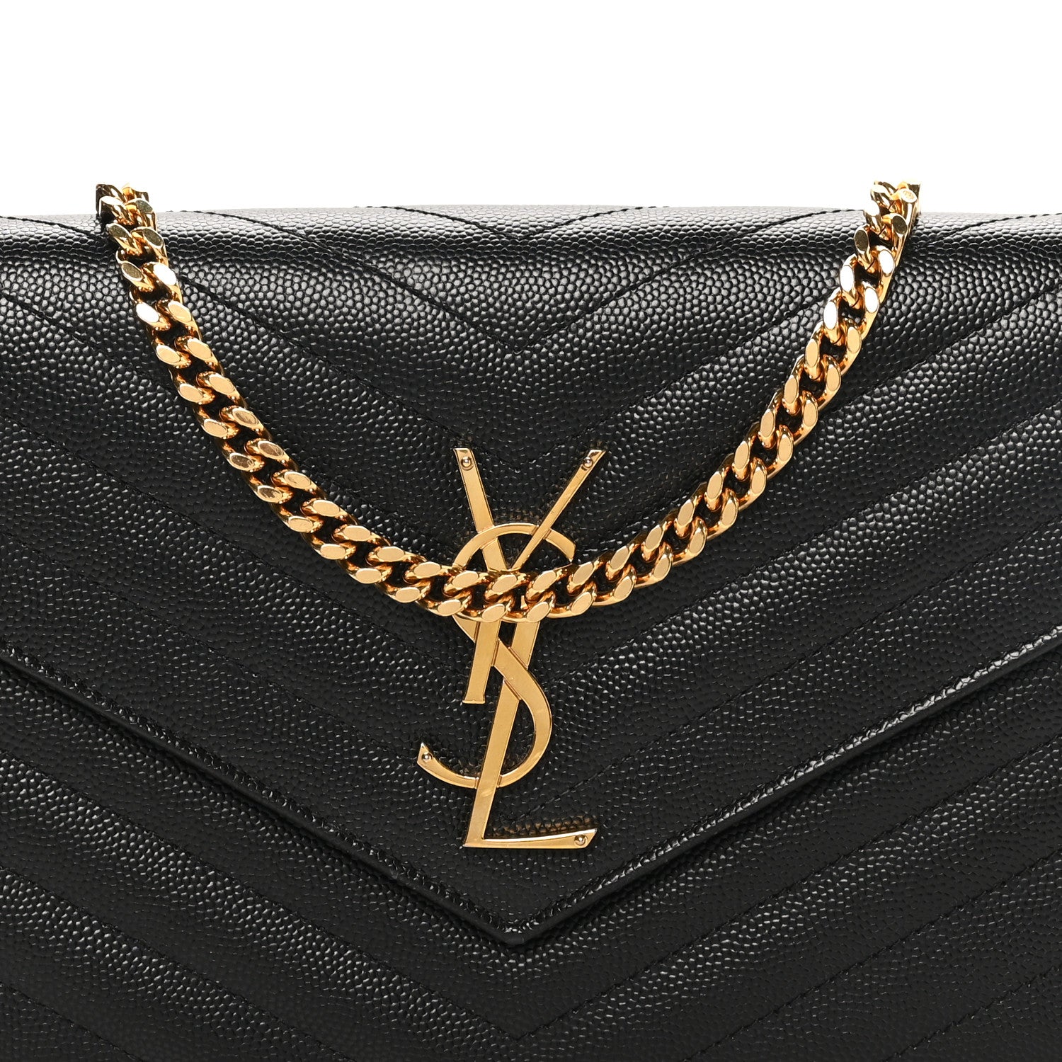 Saint Laurent Grain De Poudre Matelasse Chevron Monogram Chain Wallet Black 7 of 9