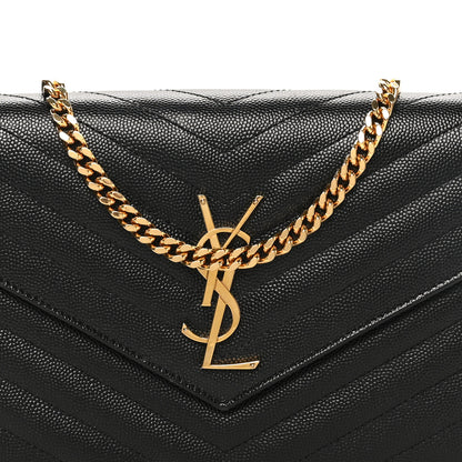 Saint Laurent Grain De Poudre Matelasse Chevron Monogram Chain Wallet Black 7 of 9