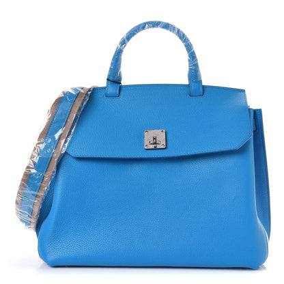 MCM Grained Calfskin Large Milla Convertible Backpack Tile Blue 1 of 10