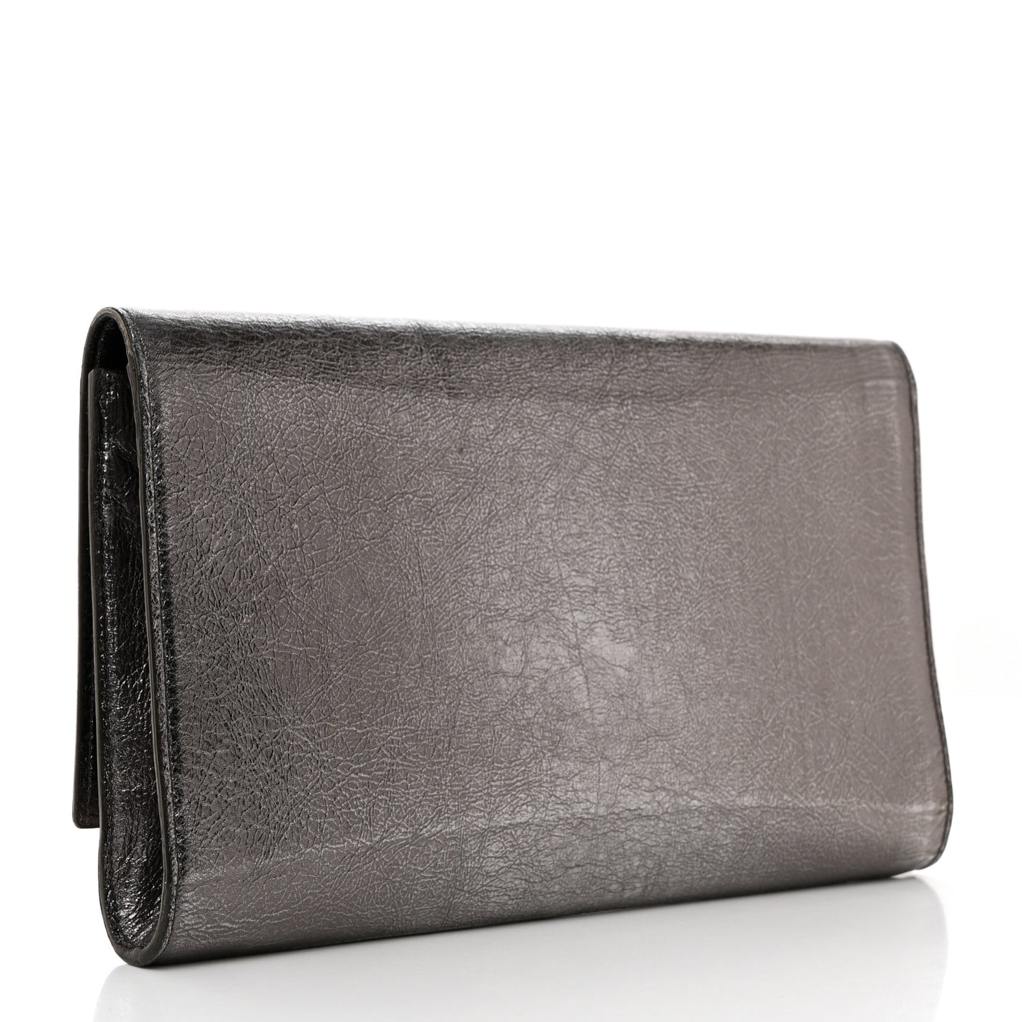 Metallic Calfskin Large Belle De Jour Clutch Dark Silver
