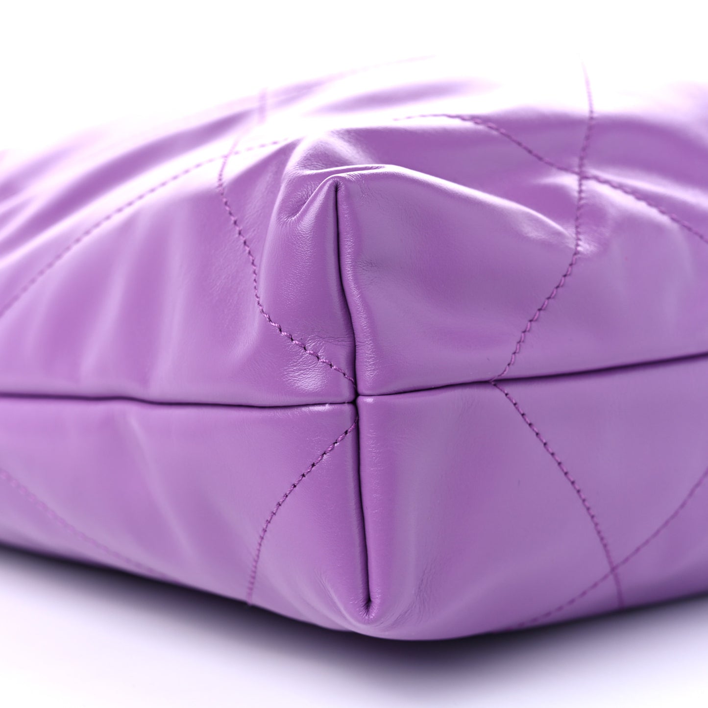 Shiny Calfskin Quilted Chanel 22 Drawstring Bag Purple