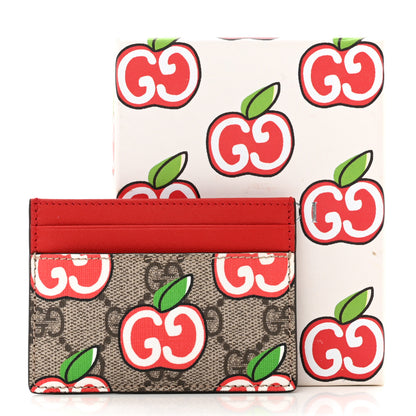 Gucci GG Supreme Monogram Apple Card Holder Beige Multicolor Lobster Red 7 of 7
