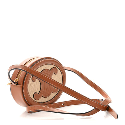 Celine Canvas Calfskin Cuir Small Triomphe Oval Crossbody Purse Natural Tan 3 of 12