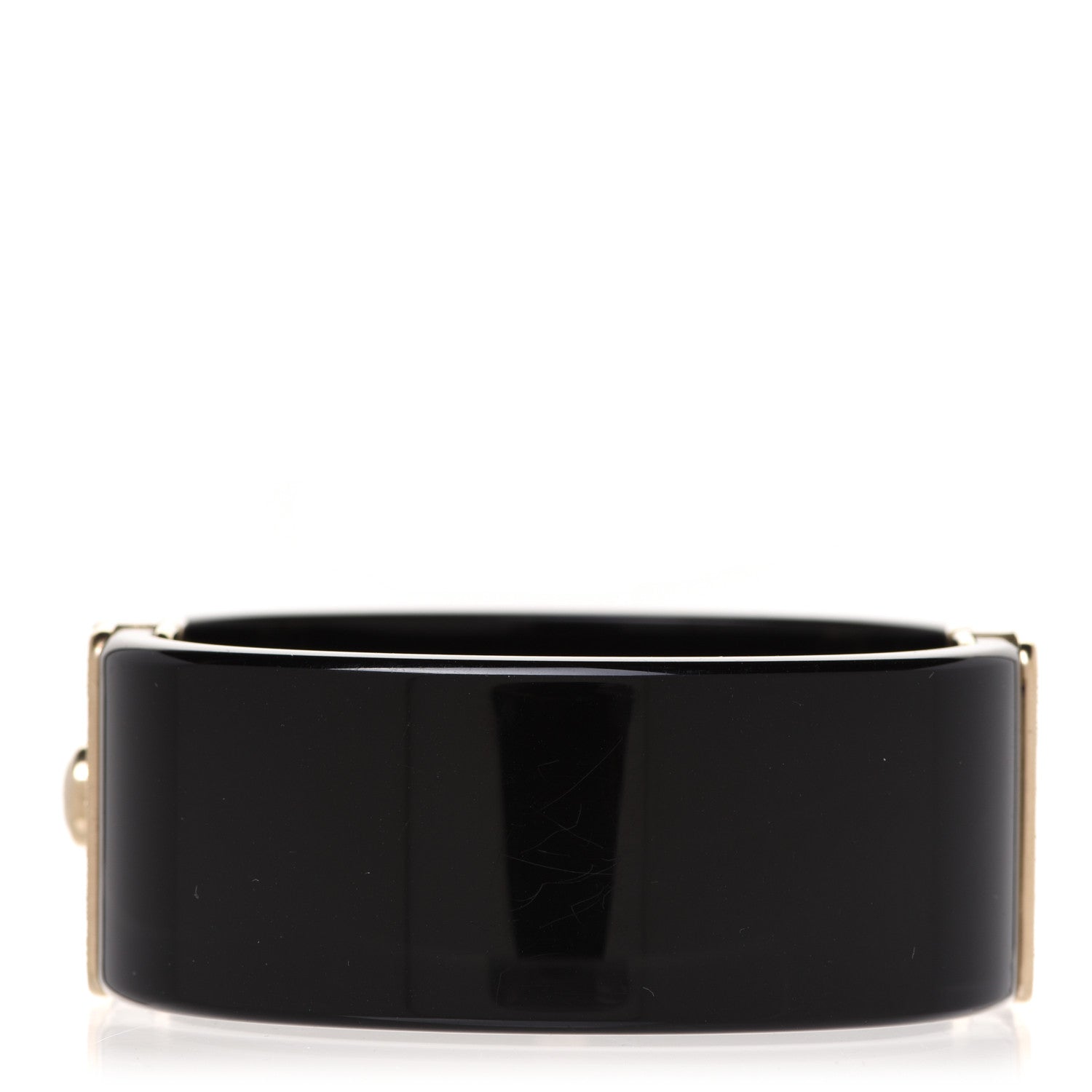 Chanel Resin Metal Quilted CC Cuff Black Gold 3 of 5