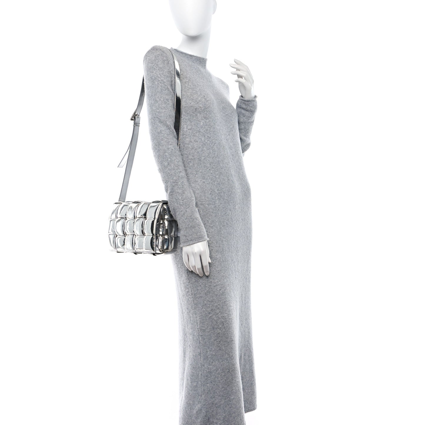 Metallic Lambskin Padded Cassette Crossbody Bag Silver