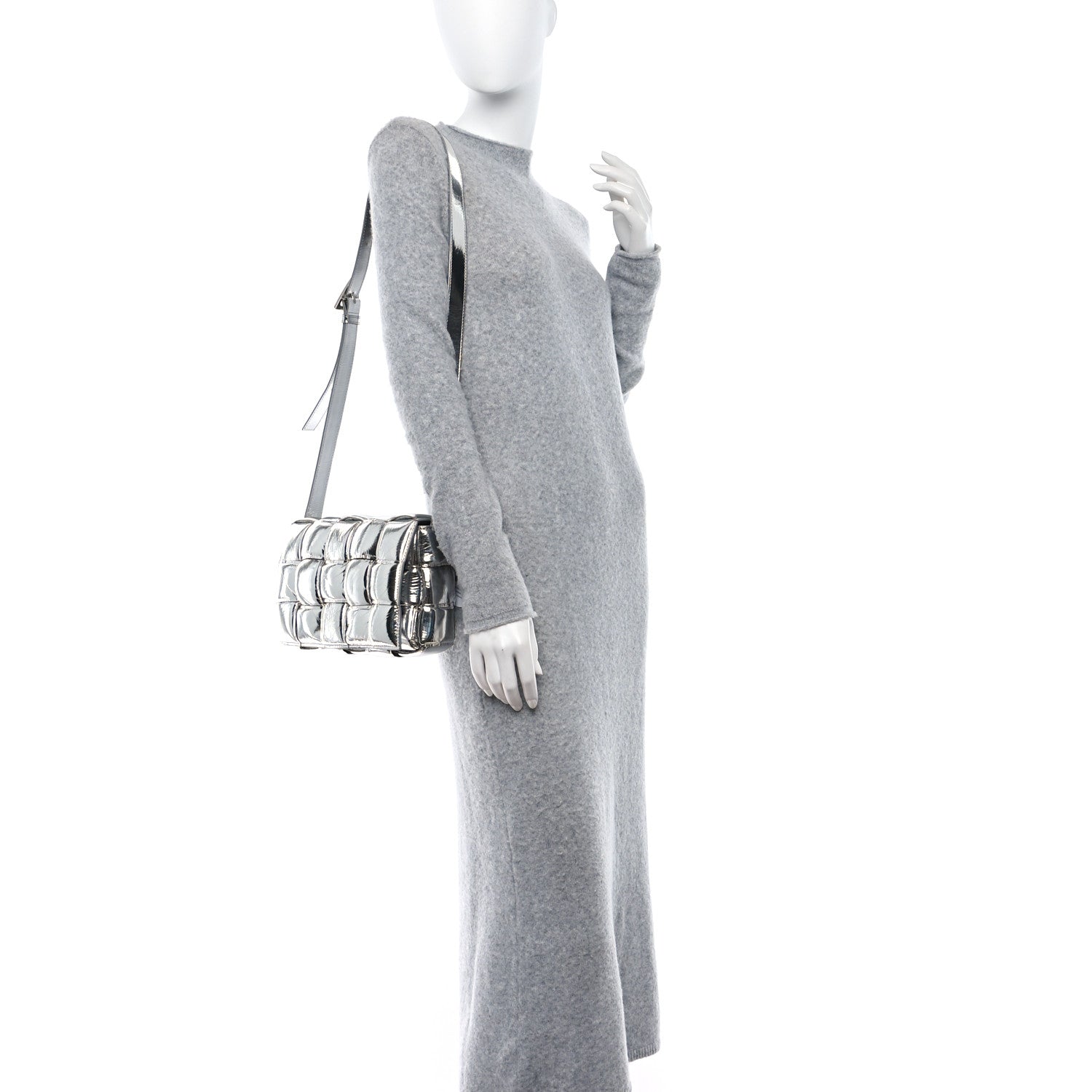 Bottega Veneta Metallic Lambskin Padded Cassette Crossbody Bag Silver 3 of 8