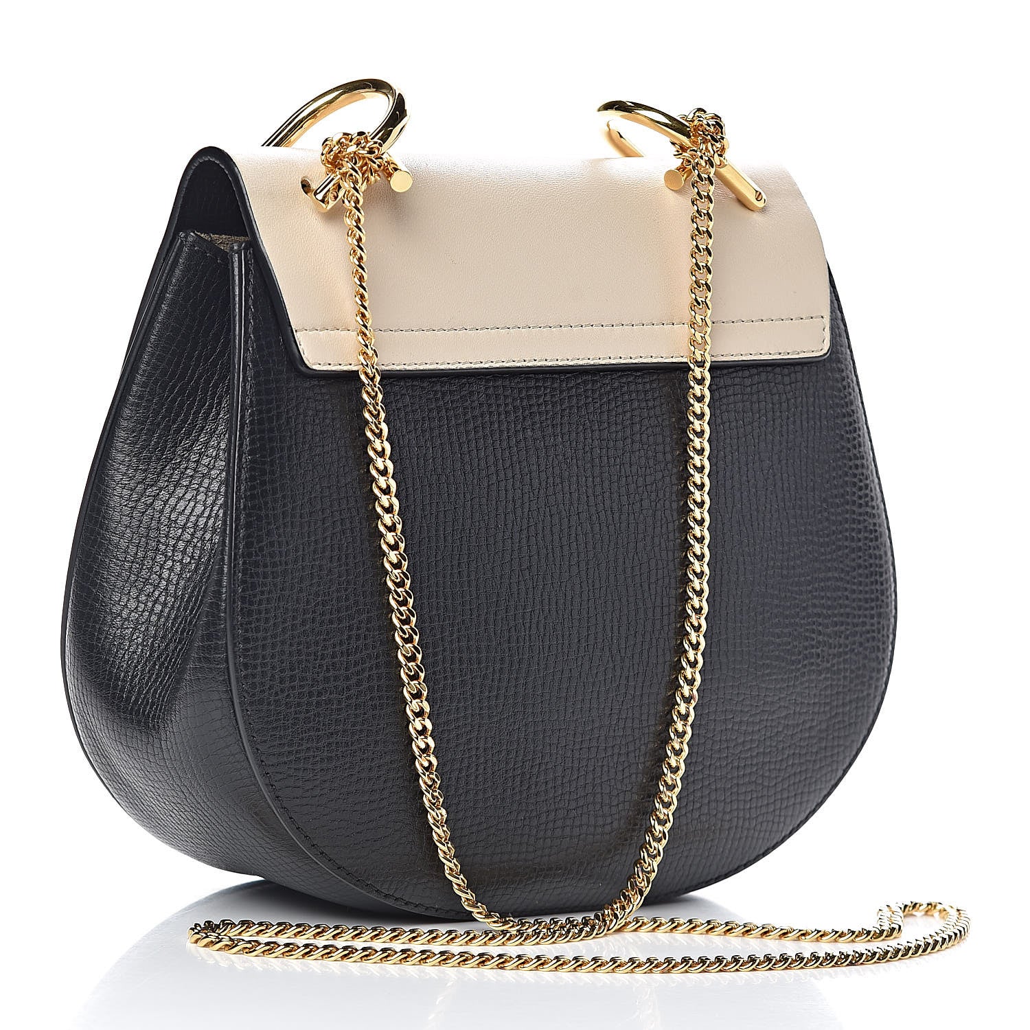 Chloe Grained Calfskin Lambskin Bi-Color Drew Shoulder Bag Black Powder Beige 3 of 9