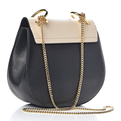 Chloe Grained Calfskin Lambskin Bi-Color Drew Shoulder Bag Black Powder Beige 3 of 9