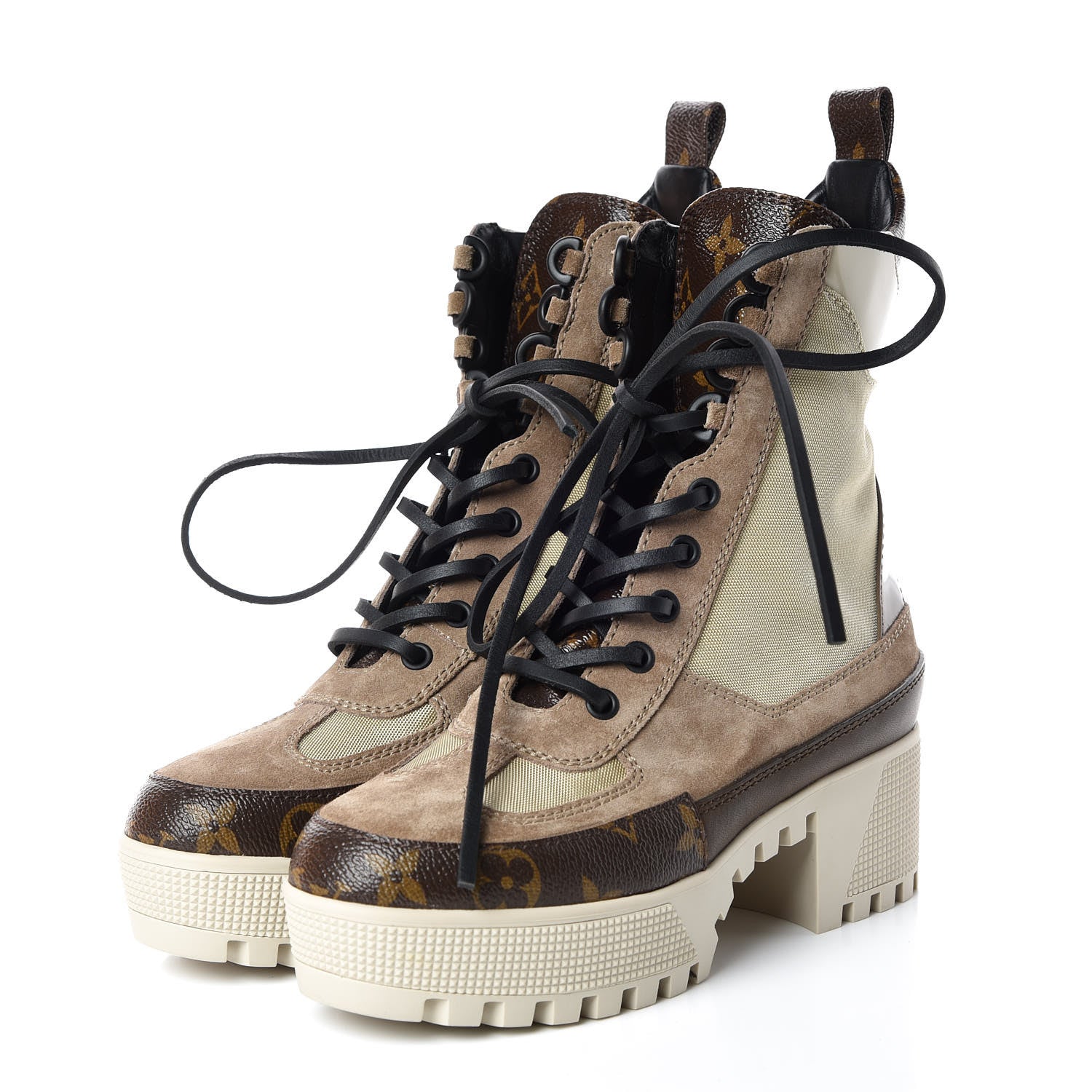 Louis Vuitton Suede Calfskin Monogram Laureate Platform Desert Boots 35 Beige 3 of 8