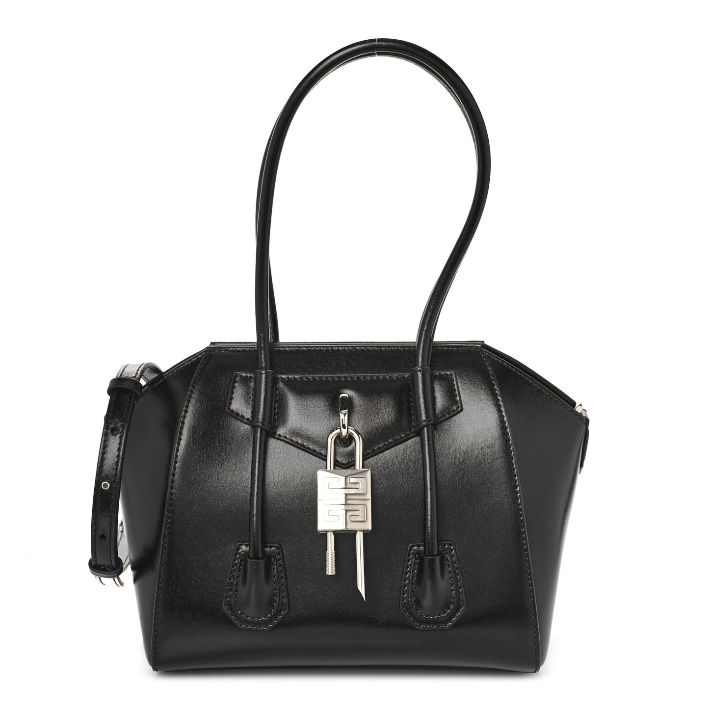 Box Calfskin Mini Lock Antigona Shoulder Bag Black