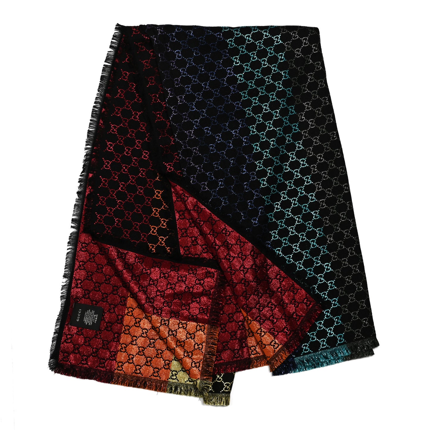 Viscose Cotton Silk Jacquard GG Monogram Shiny Summer Square Shawl Black Multicolor