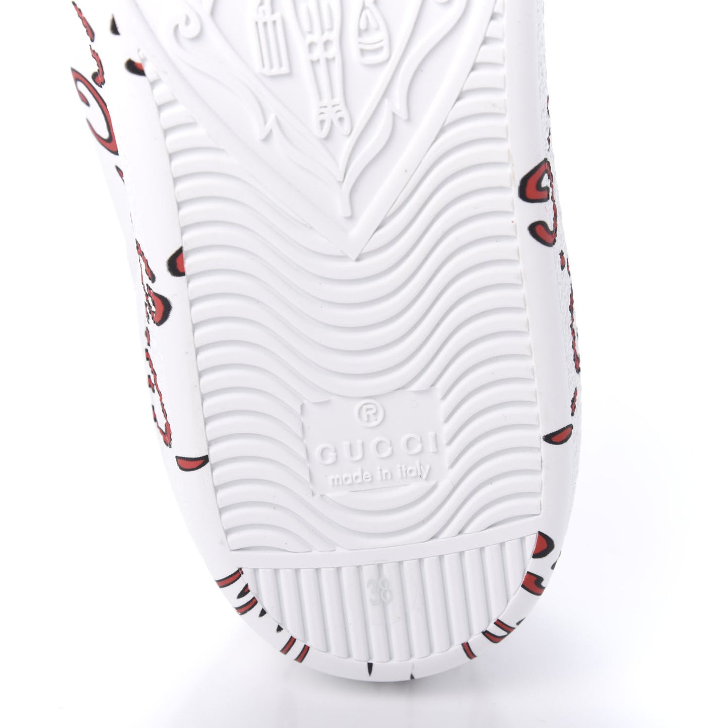 Calfskin GucciGhost Print Womens Ace Sneakers 38 White Hibiscus Red